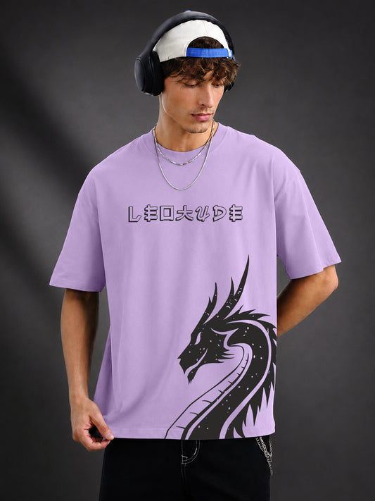 Leotude Men's "Dragon" Printed Oversized T-Shirt — Purple Streetwear Tee