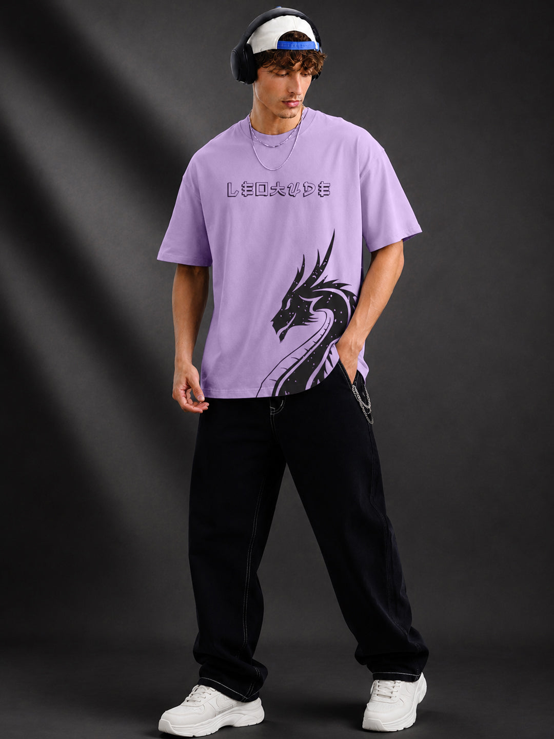 Leotude Men's "Dragon" Printed Oversized T-Shirt — Purple Streetwear Tee
