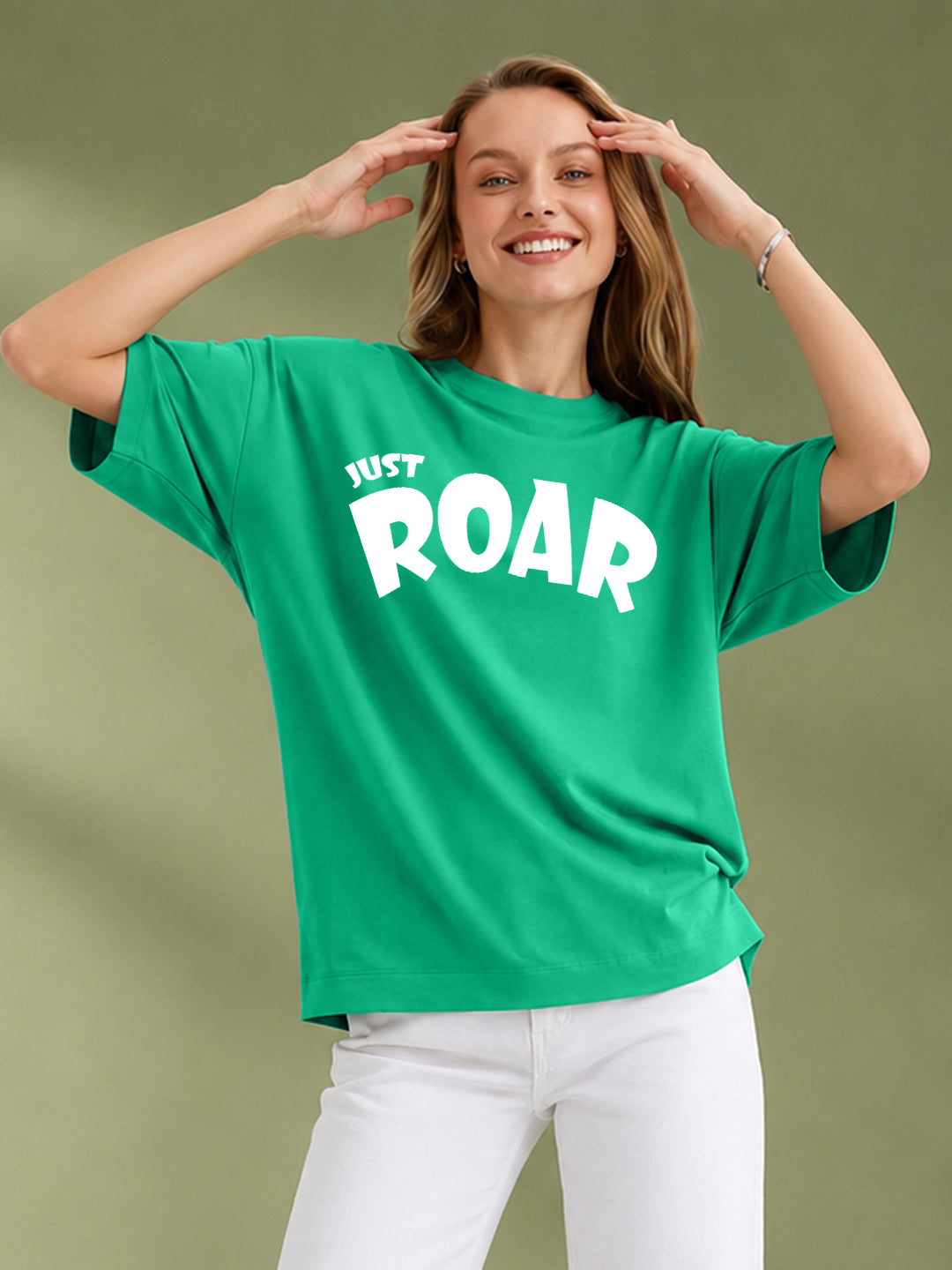 Leotude Rama Green Roar Printed Oversized Tshirt for Women