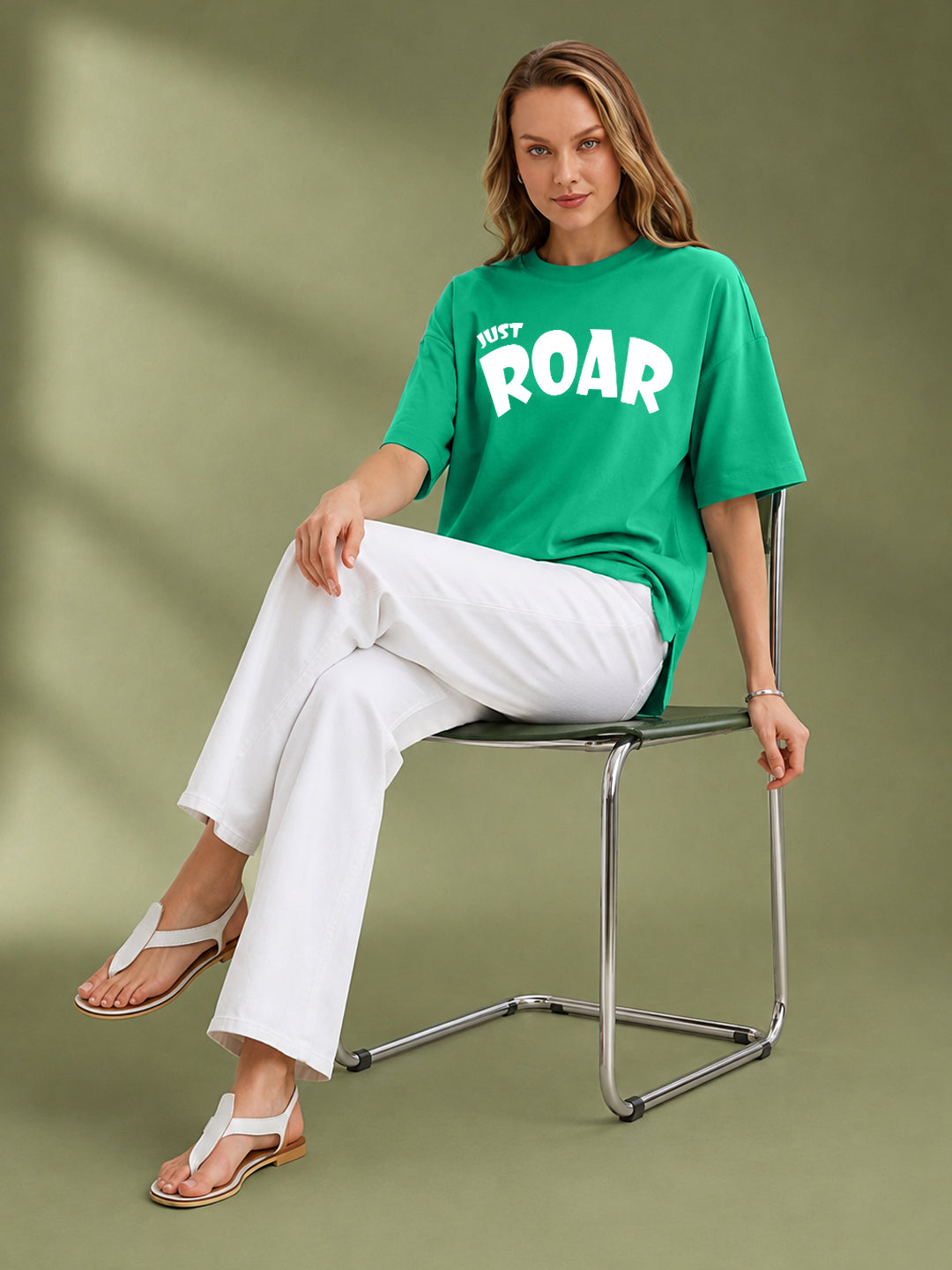 Leotude Rama Green Roar Printed Oversized Tshirt for Women