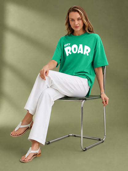 Leotude Rama Green Roar Printed Oversized Tshirt for Women