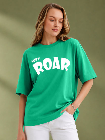 Leotude Rama Green Roar Printed Oversized Tshirt for Women