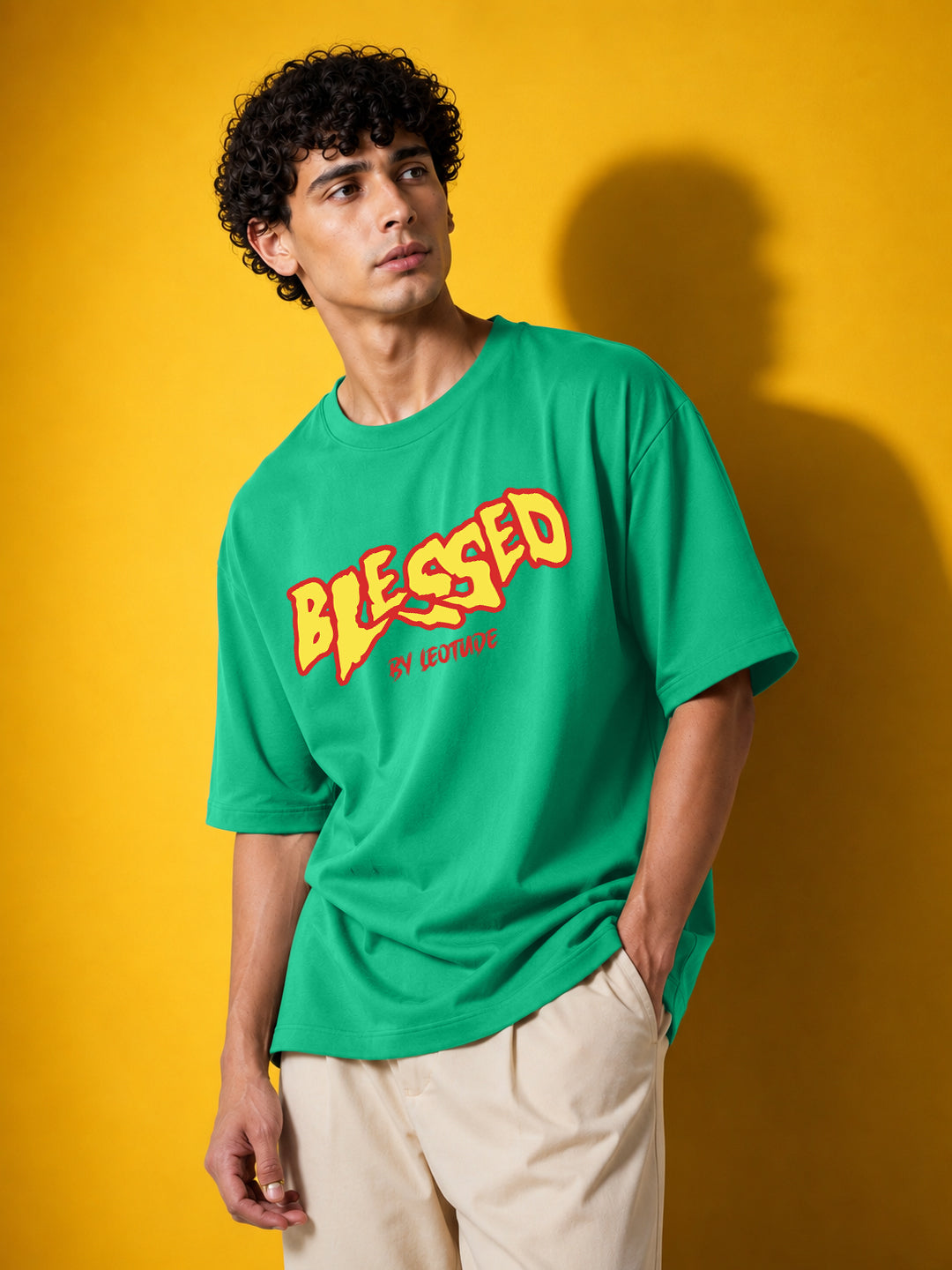 Leotude Men's "Blessed" Printed Oversized T-Shirt — Green Streetwear Tee