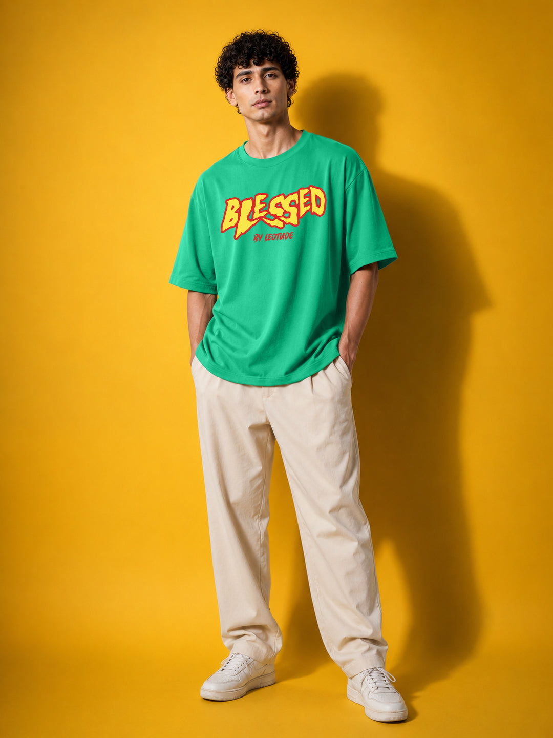 Leotude Men's "Blessed" Printed Oversized T-Shirt — Green Streetwear Tee