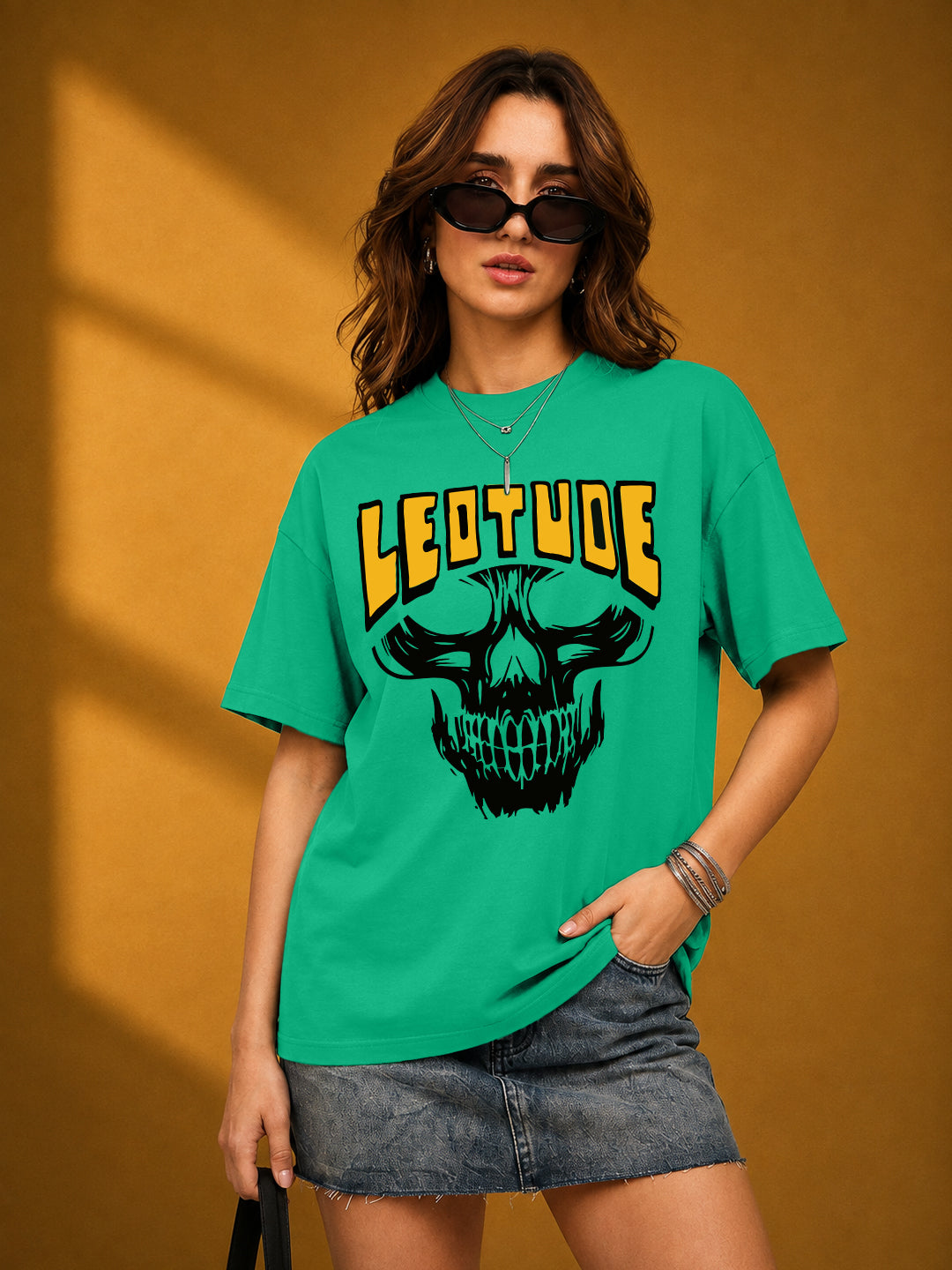 Leotude Rama Green Death Printed Oversized Tshirt for Women