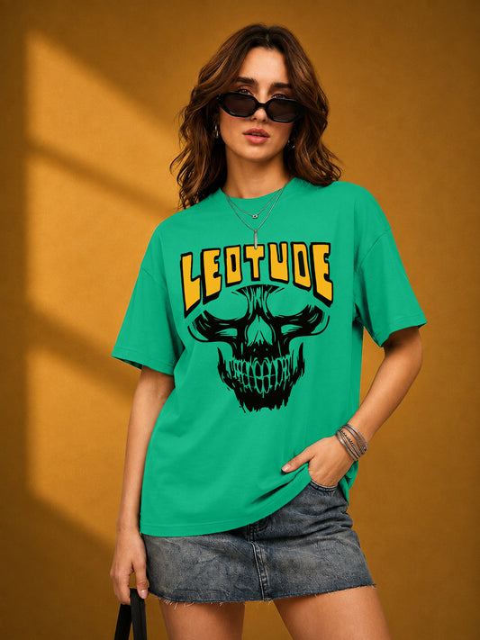 Leotude Rama Green Death Printed Oversized Tshirt for Women