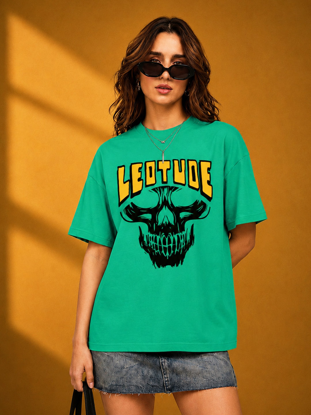 Leotude Rama Green Death Printed Oversized Tshirt for Women