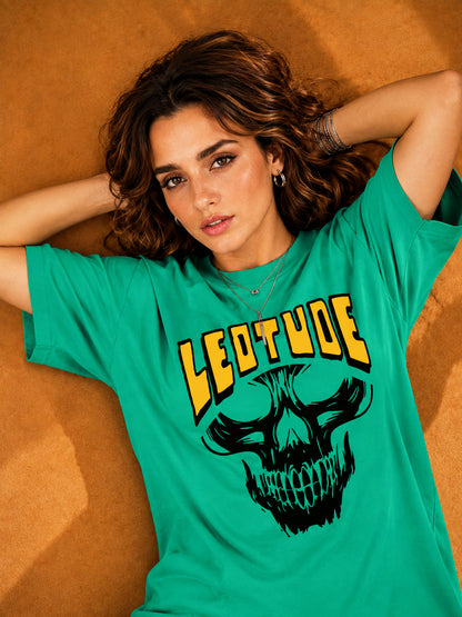 Leotude Rama Green Death Printed Oversized Tshirt for Women