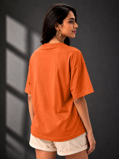 Leotude Orange Raw Energy Printed Oversized Tshirt for Women