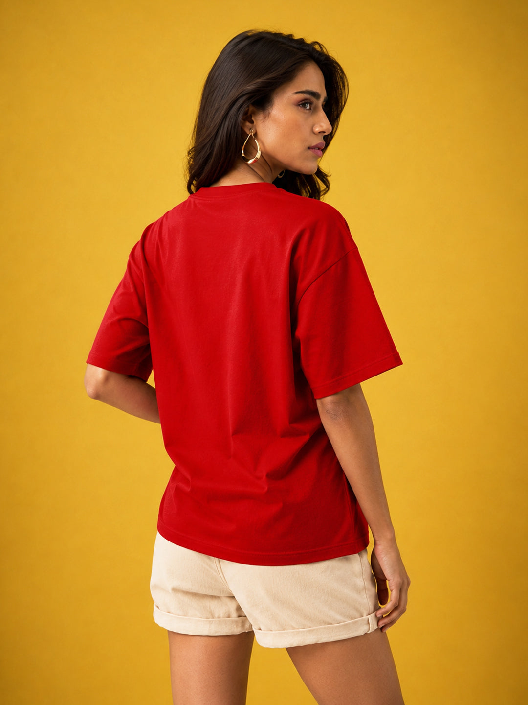 Leotude Red Los Angeles Printed Oversized Tshirt for Women