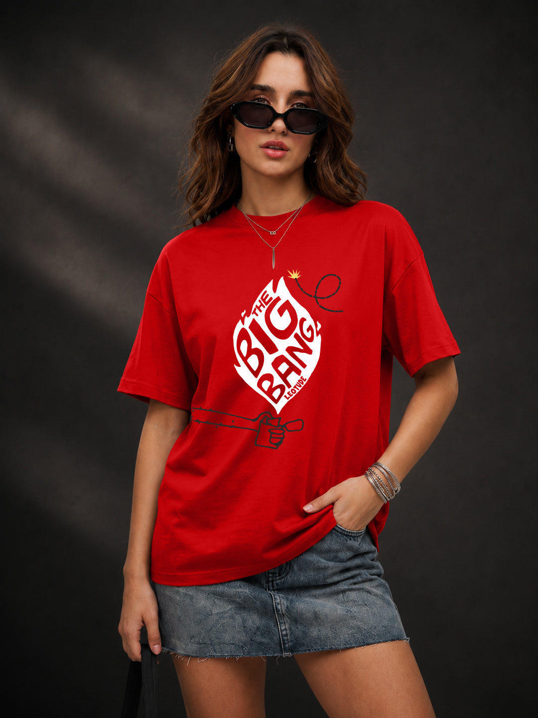 Leotude Red The Big Bang Printed Oversized Tshirt for Women