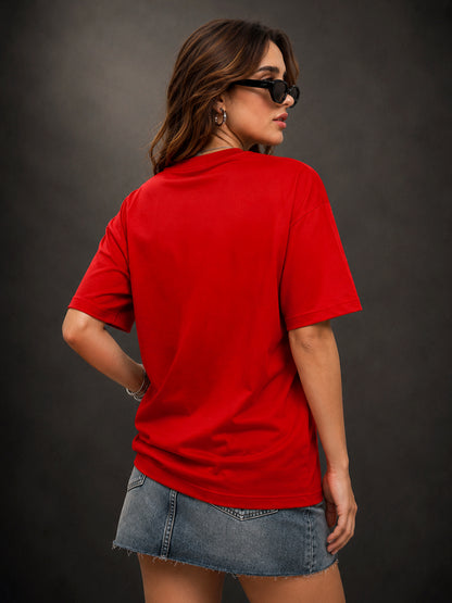 Leotude Red The Big Bang Printed Oversized Tshirt for Women