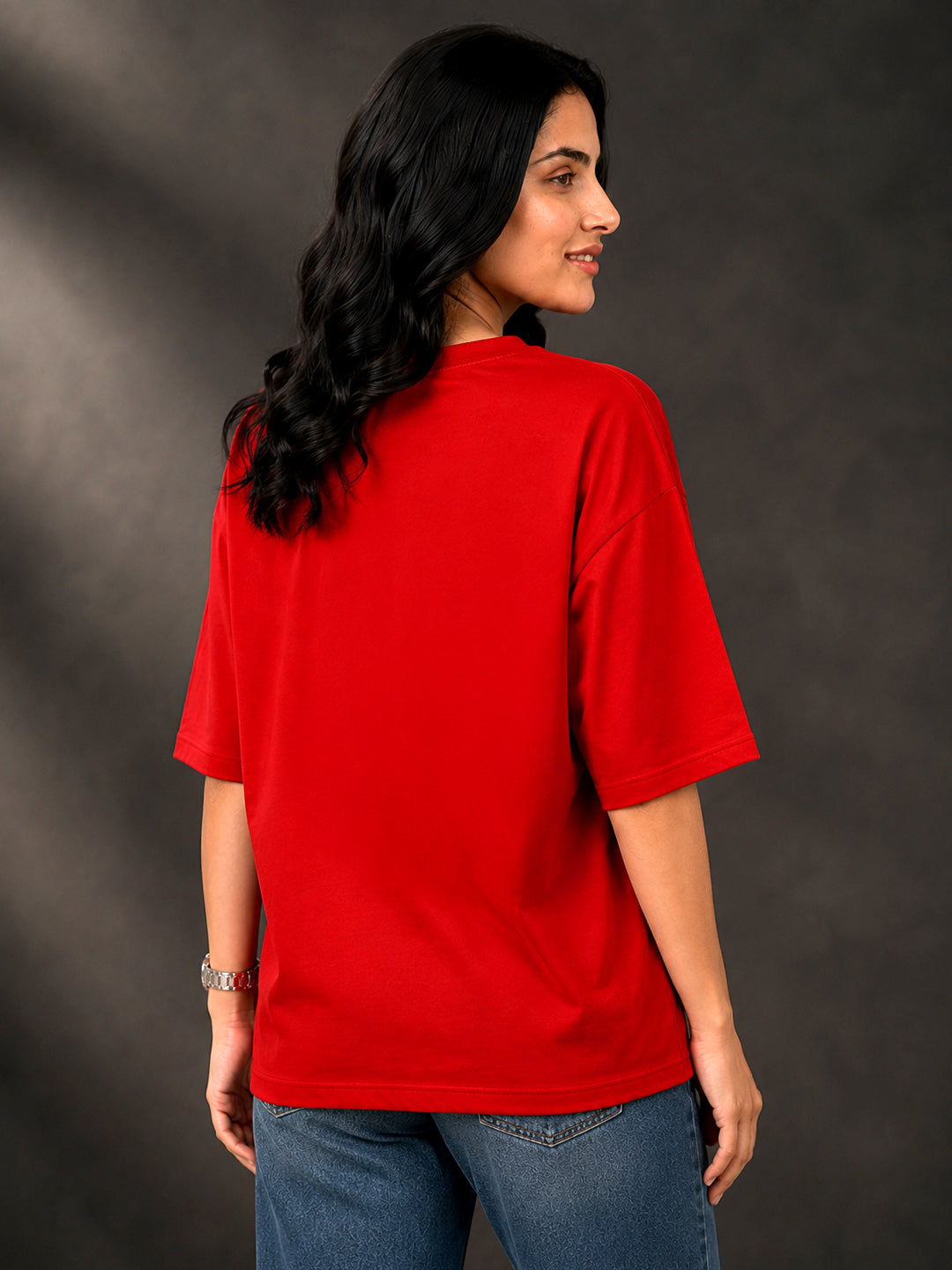 Leotude Red Battle Genuinity Printed Oversized Tshirt for Women