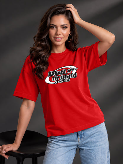 Leotude Women "God Of Child" Red Oversized T-Shirt