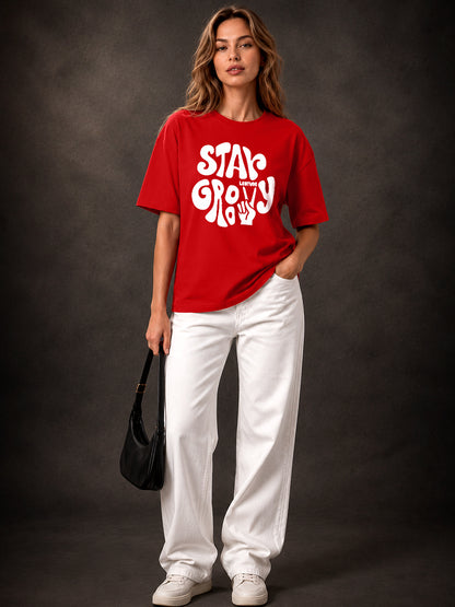 Leotude Red Stay Groovy Printed Oversized Tshirt for Women