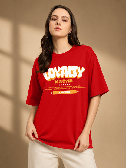 Leotude Red Loyalty Printed Oversized Tshirt for Women