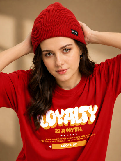 Leotude Red Loyalty Printed Oversized Tshirt for Women
