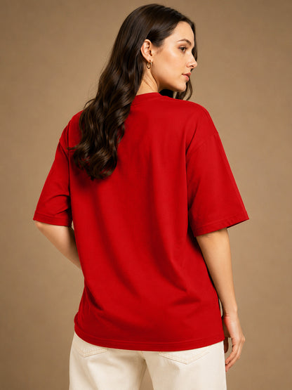 Leotude Red Loyalty Printed Oversized Tshirt for Women