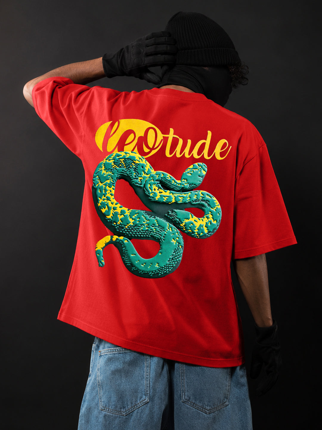 Leotude Men's Red Serpent Premium Puff Print T-Shirt