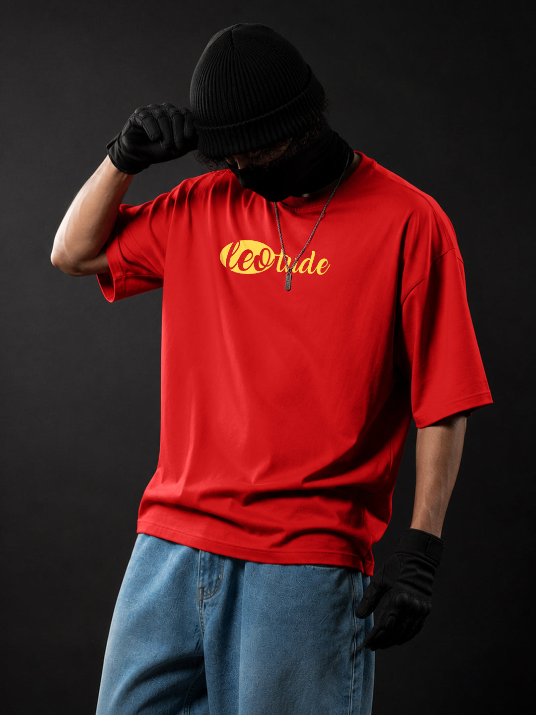 Leotude Men's Red Serpent Premium Puff Print T-Shirt