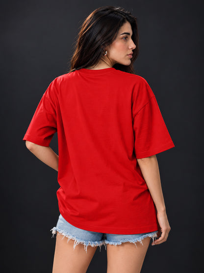 Leotude Women "Sports" Red Oversized T-Shirt