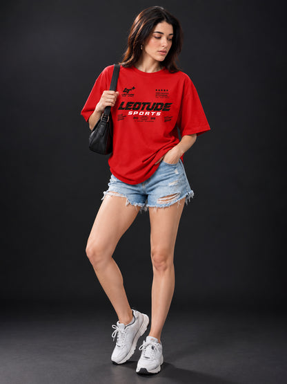 Leotude Women "Sports" Red Oversized T-Shirt