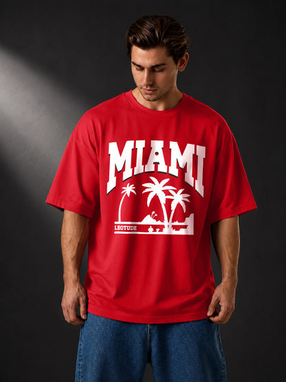 Leotude Men's "Miami" Printed Oversized T-Shirt — Red Streetwear Tee