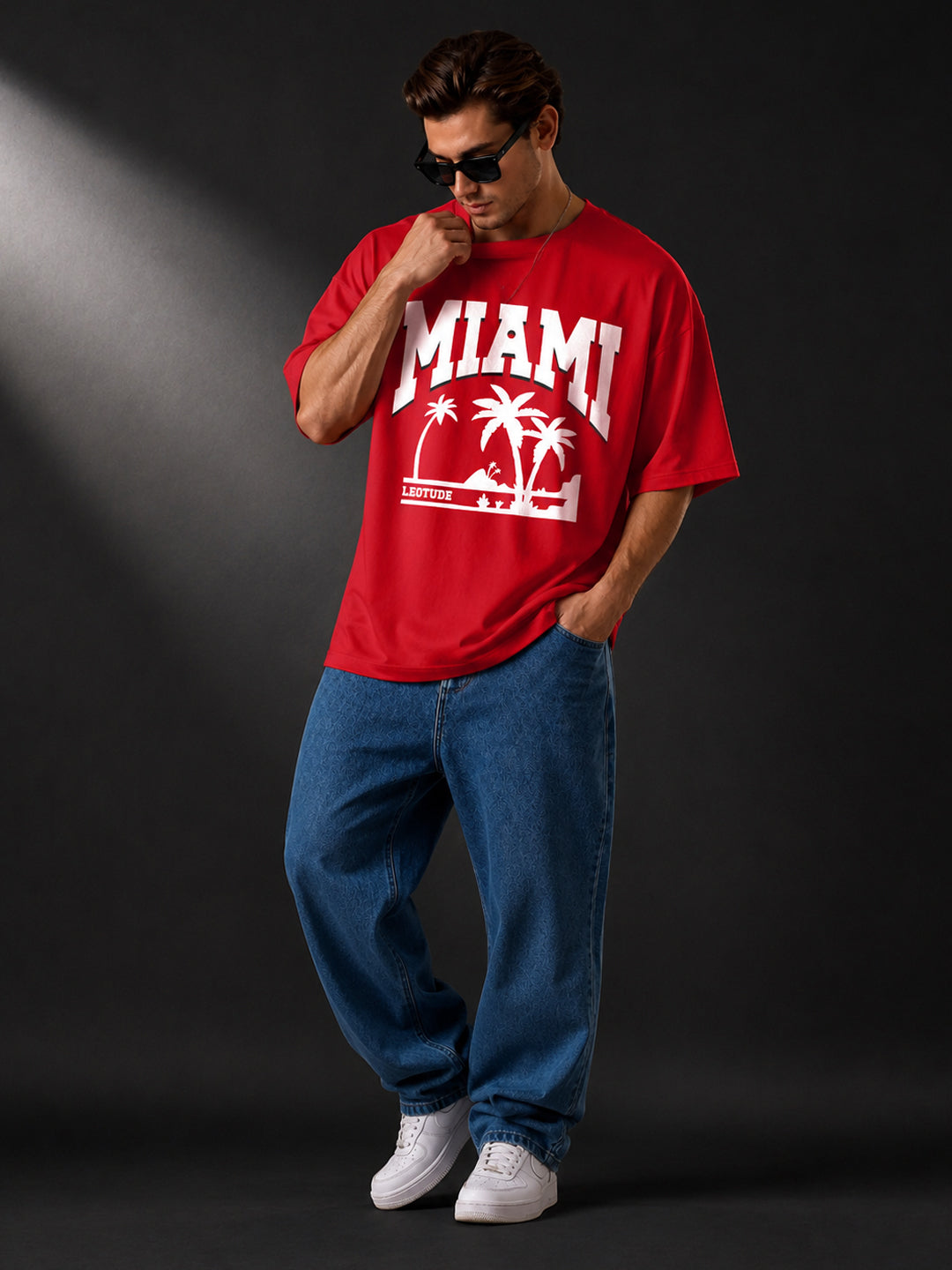 Leotude Men's "Miami" Printed Oversized T-Shirt — Red Streetwear Tee