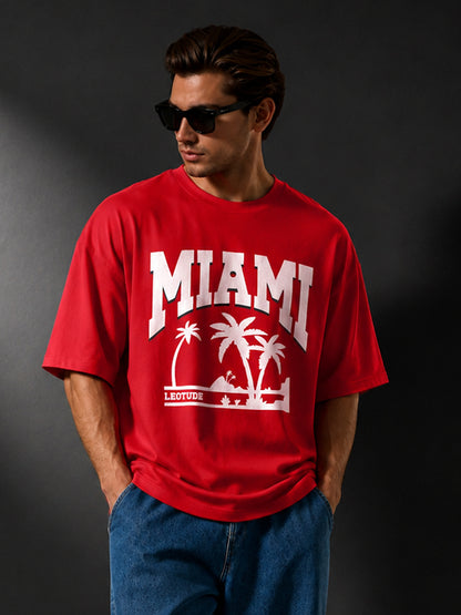 Leotude Men's "Miami" Printed Oversized T-Shirt — Red Streetwear Tee