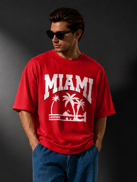 Leotude Men's "Miami" Printed Oversized T-Shirt — Red Streetwear Tee