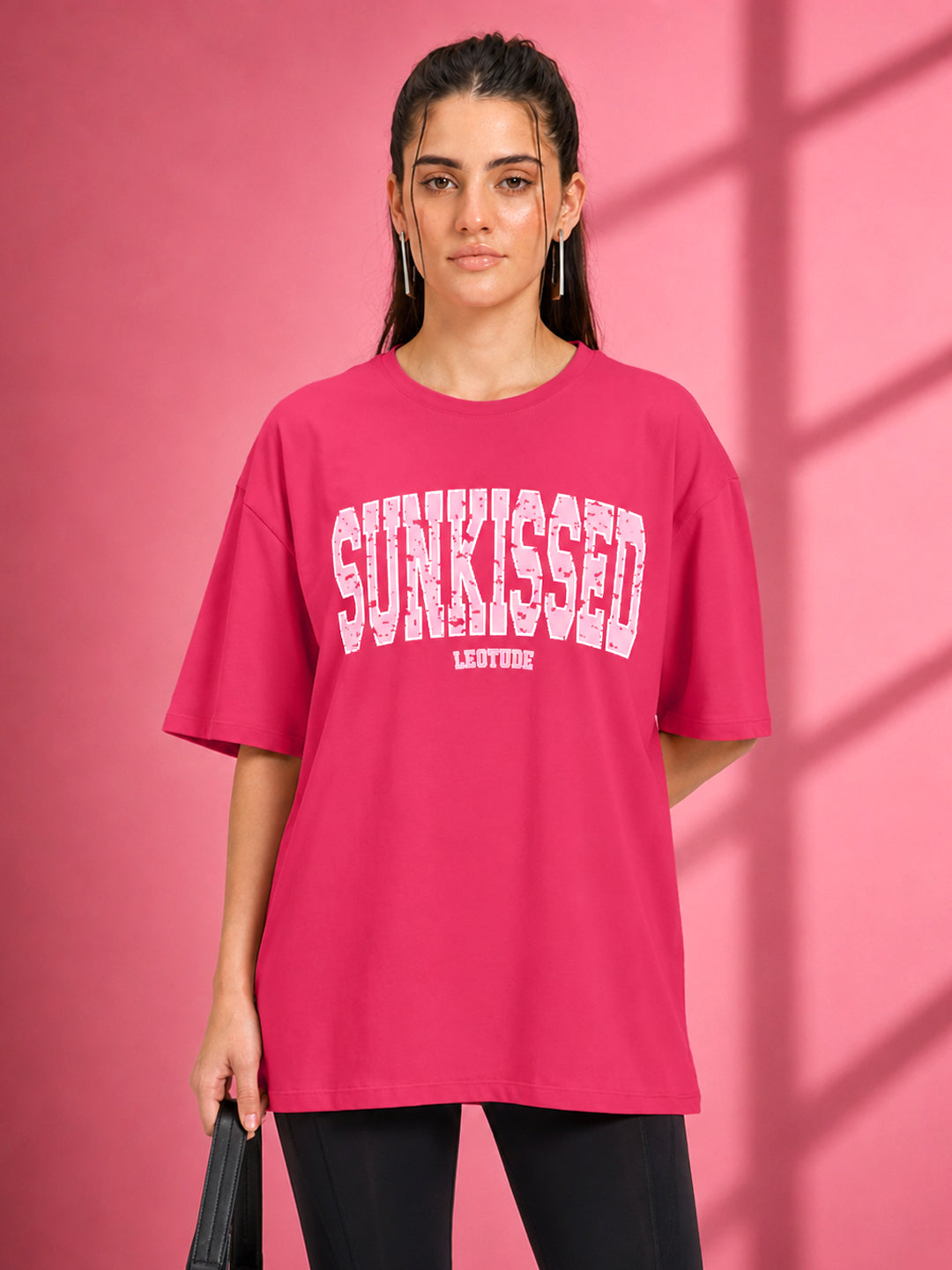 Leotude Pink Sunkissed Printed Oversized Tshirt for Women