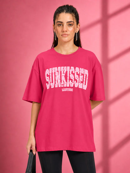 Leotude Pink Sunkissed Printed Oversized Tshirt for Women
