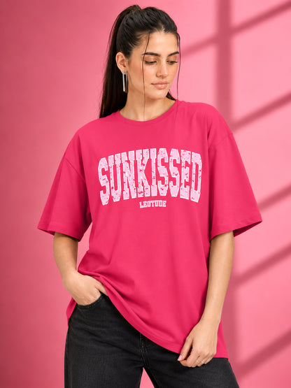 Leotude Pink Sunkissed Printed Oversized Tshirt for Women