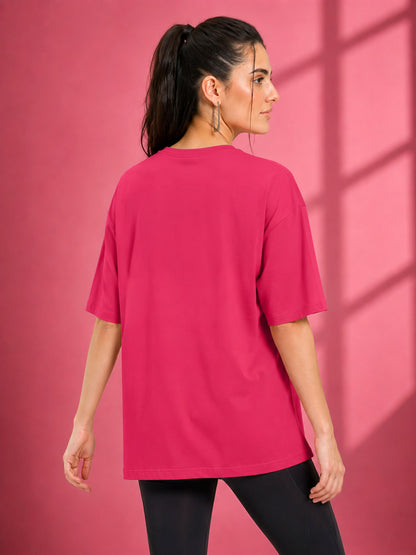Leotude Pink Sunkissed Printed Oversized Tshirt for Women