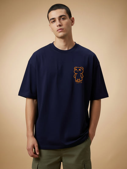 Leotude Men's "Teddy" Back Print Oversized T-Shirt — Navy Streetwear Tee