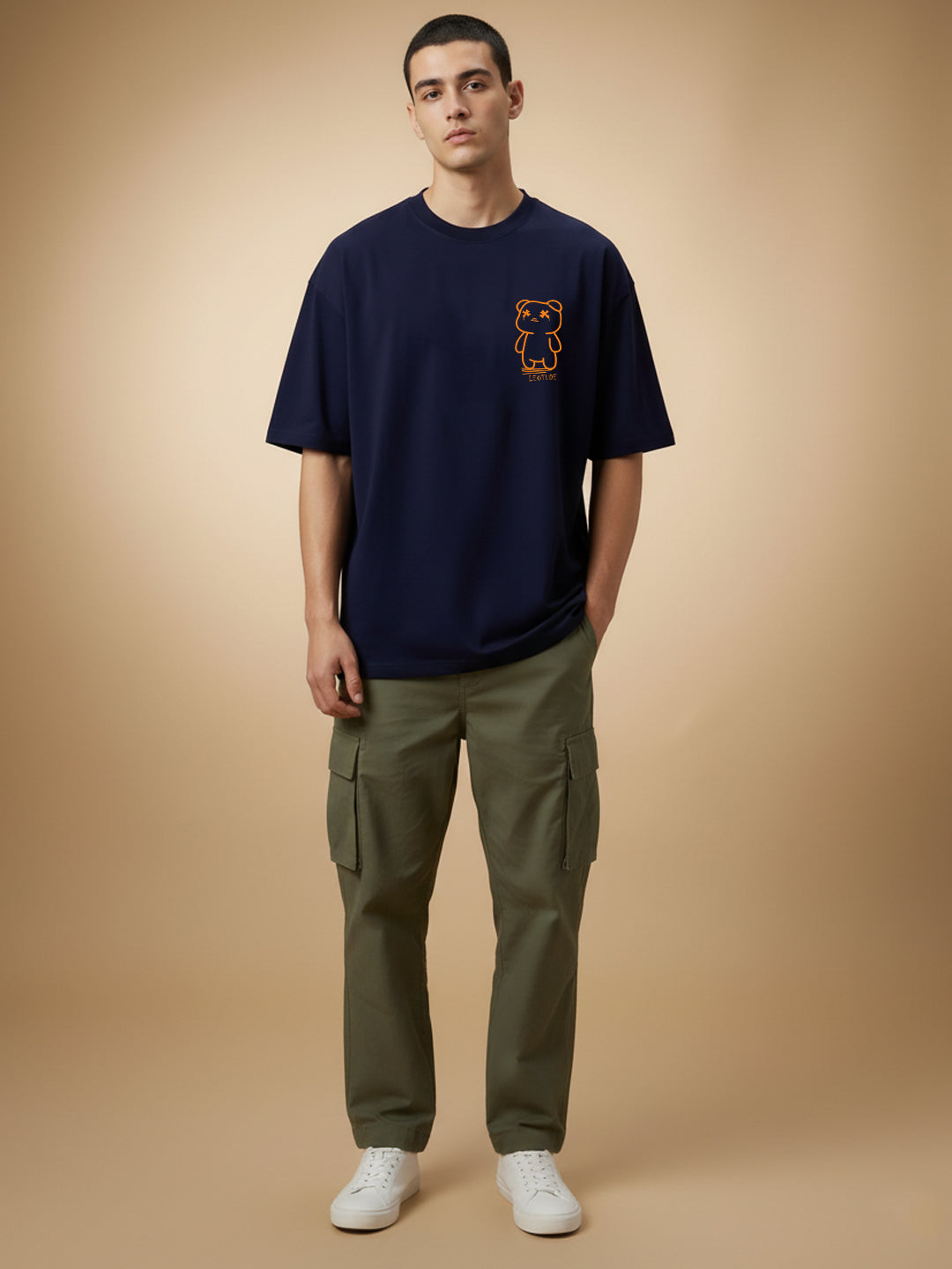 Leotude Men's "Teddy" Back Print Oversized T-Shirt — Navy Streetwear Tee