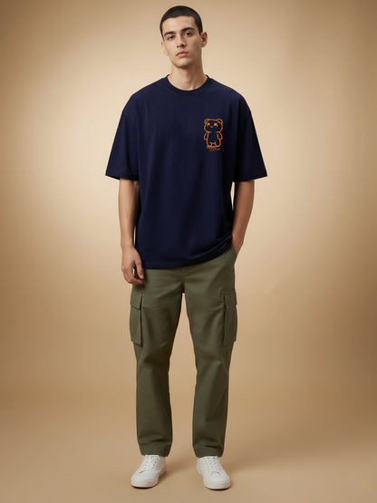 Leotude Men's "Teddy" Back Print Oversized T-Shirt — Navy Streetwear Tee