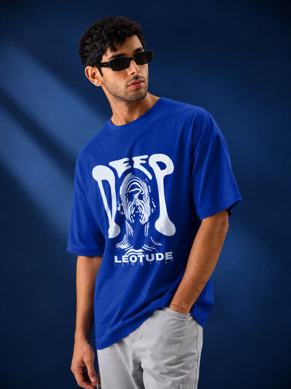 Leotude Men's "Deep" Printed Oversized T-Shirt — Royal Blue Streetwear Tee