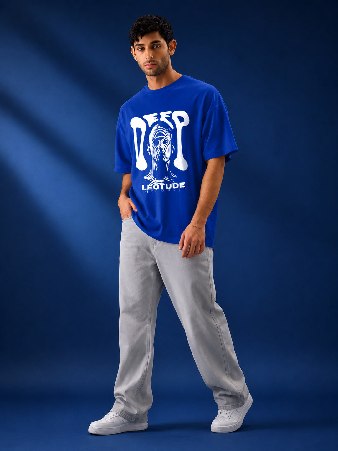 Leotude Men's "Deep" Printed Oversized T-Shirt — Royal Blue Streetwear Tee