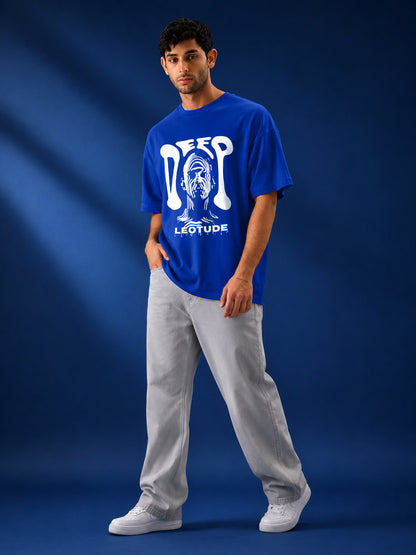 Leotude Men's "Deep" Printed Oversized T-Shirt — Royal Blue Streetwear Tee