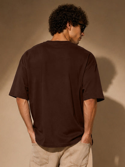Leotude Brown Boston Printed Oversized Tshirt for Men