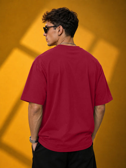 Leotude Men's "Just Keep Going" Printed Oversized T-Shirt — Maroon Streetwear Tee