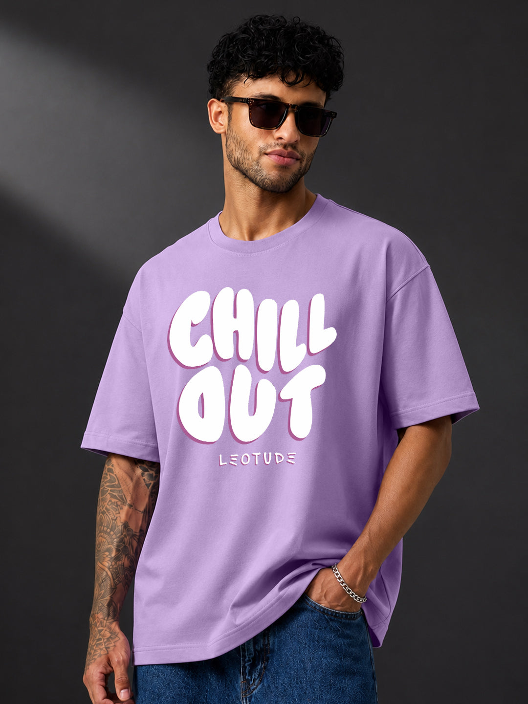 Leotude Men's "Chill Out" Printed Oversized T-Shirt — Purple Streetwear Tee