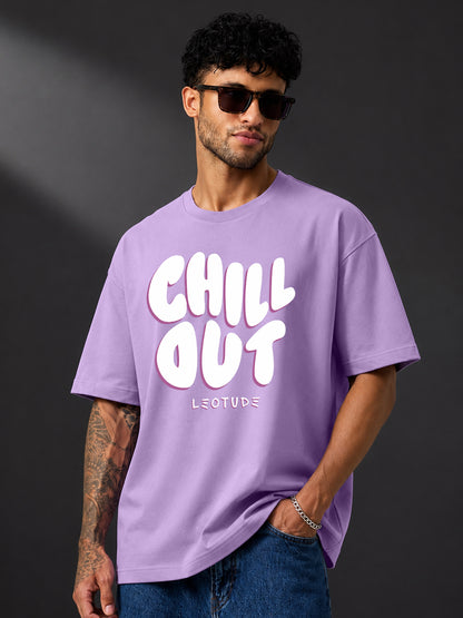 Leotude Men's "Chill Out" Printed Oversized T-Shirt — Purple Streetwear Tee