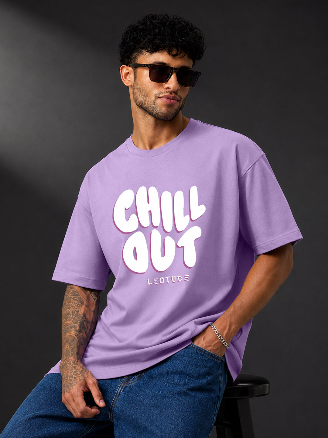 Leotude Men's "Chill Out" Printed Oversized T-Shirt — Purple Streetwear Tee