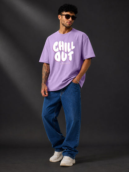 Leotude Men's "Chill Out" Printed Oversized T-Shirt — Purple Streetwear Tee