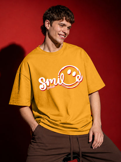 Leotude Men's "Smile" Printed Oversized T-Shirt — Mustard Streetwear Tee