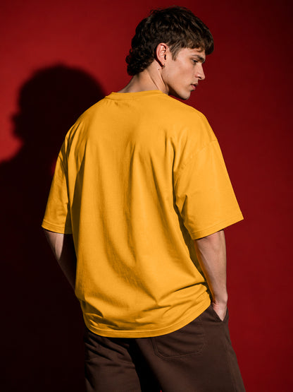 Leotude Men's "Smile" Printed Oversized T-Shirt — Mustard Streetwear Tee