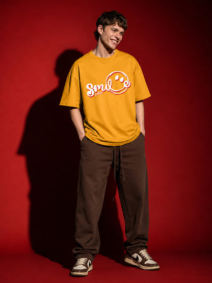 Leotude Men's "Smile" Printed Oversized T-Shirt — Mustard Streetwear Tee