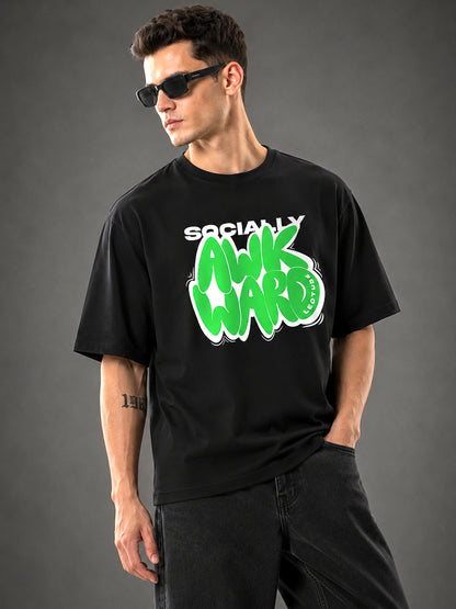 Leotude Men's "Socially Awkward" Printed Oversized T-Shirt — Black Streetwear Tee